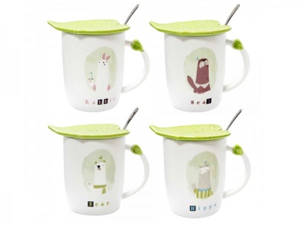 Кружка с крышкой и ложкой ''Зеленый зоопарк''